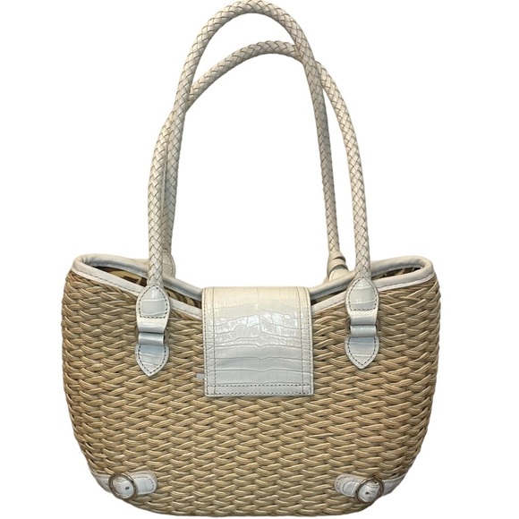 Brighton Womens Debbie Straw Rattan Basket Weave Handbag Bag Purse Natural White - Picture 2 of 8